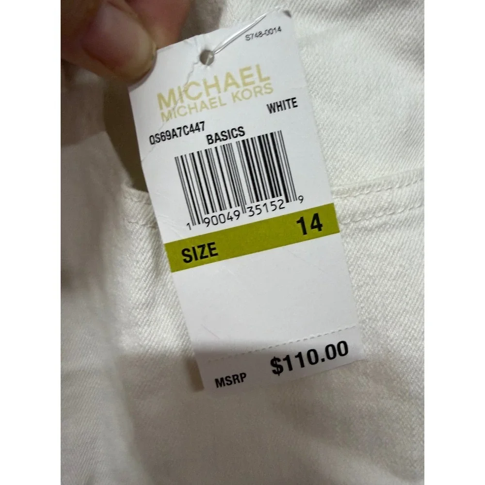 Michael Kors White Cropped Jeans Women's Size 14 NWT High Rise Denim Logo Button
